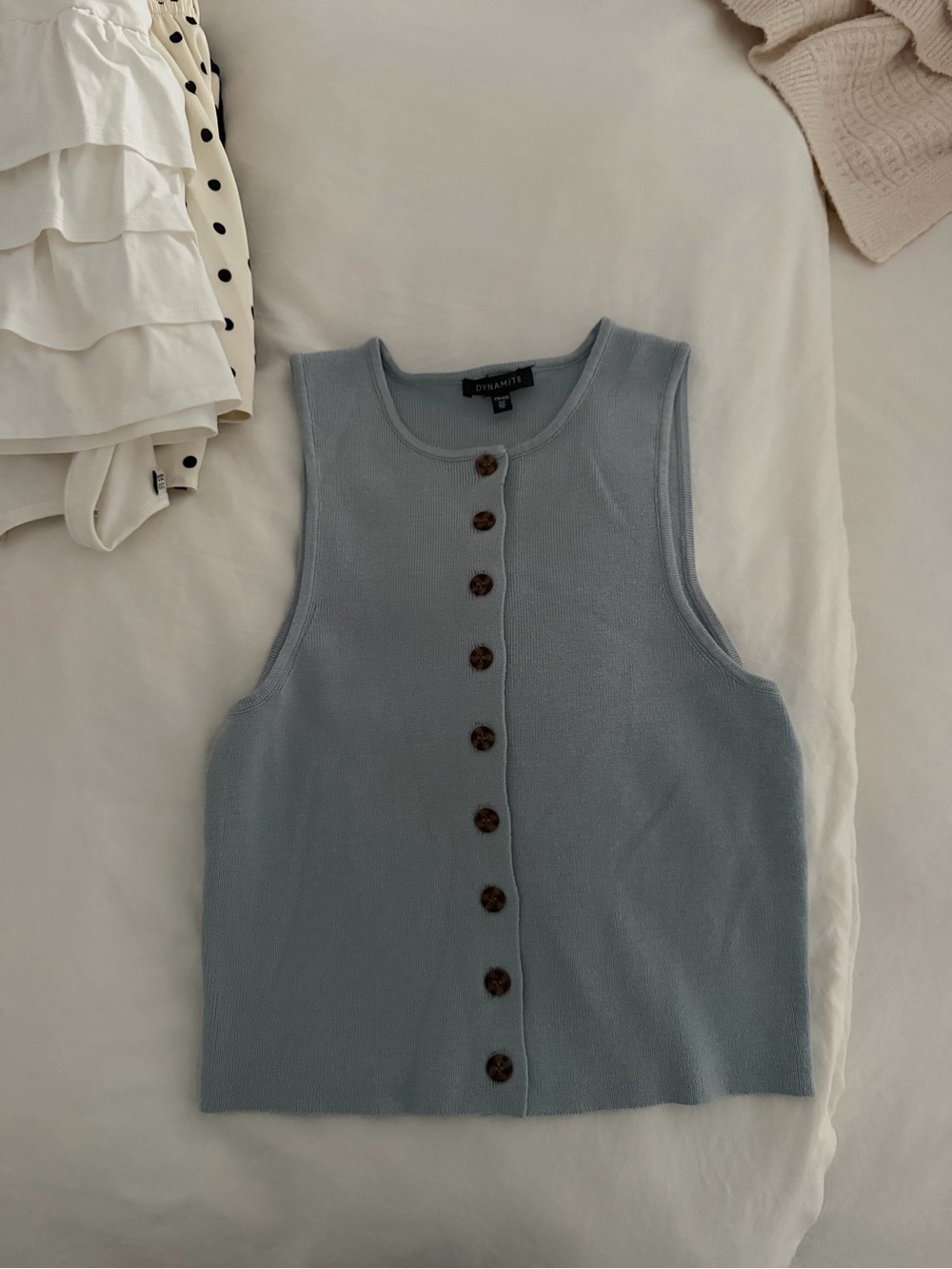 Dynamite Light Blue Sleeveless Button-Up Knit Tank